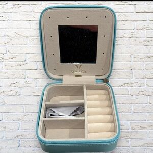 Like New Teal Jewelry Box with Mirror - Customizable